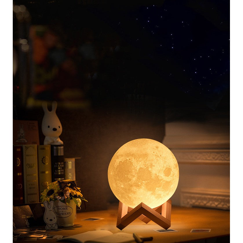 Lampa de veghe luna 3D Moon Light, lumina LED alb cald, alimentare baterii, stand din plastic, 20 cm, Flippy-7