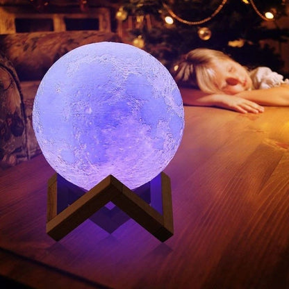 Lampa de veghe luna 3D Moon Light, lumina multicolora cu LED, 7 culori ,schimbare culoare prin atingere,, alimentare baterii, fara acumulator, stand din plastic inclus, 15 cm, Flippy-8