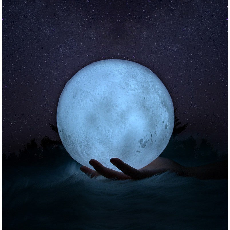 Lampa de veghe luna 3D Moon Light,lumina multicolora cu LED, 7 culori, schimbare culoare prin atingere, alimentare baterii, fara acumulator, stand din plastic inclus, 20 cm, Flippy-2