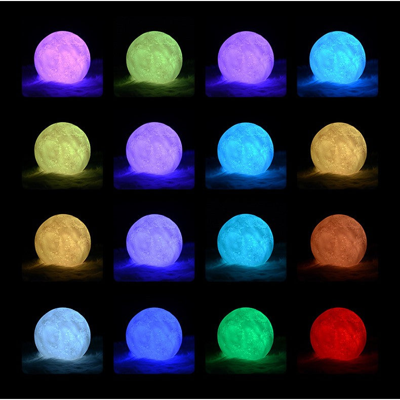 Lampa de veghe luna 3D Moon Light,lumina multicolora cu LED, 7 culori, schimbare culoare prin atingere, alimentare baterii, fara acumulator, stand din plastic inclus, 20 cm, Flippy-3