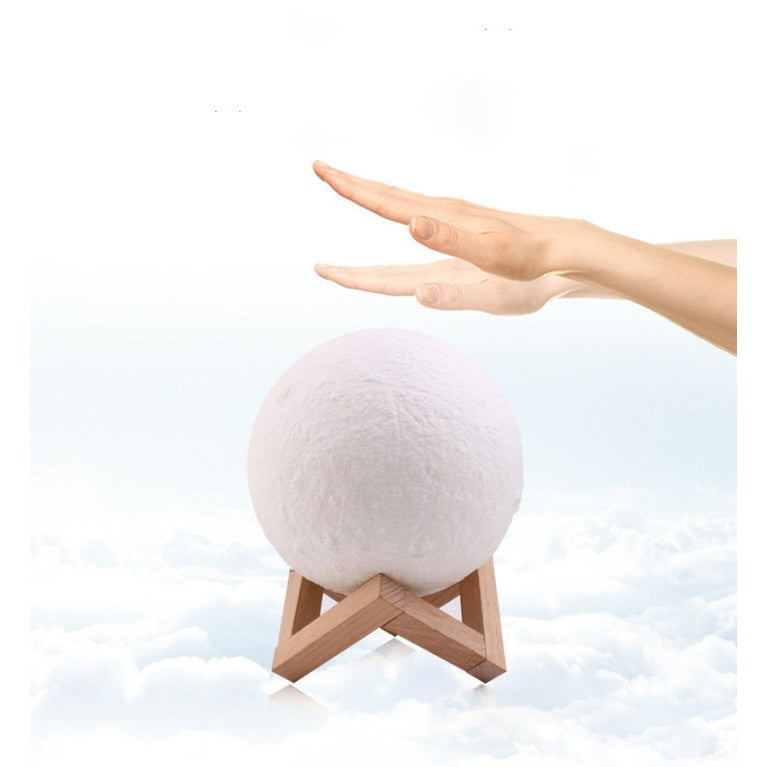 Lampa de veghe luna 3D Moon Light,lumina multicolora cu LED, 7 culori, schimbare culoare prin atingere, alimentare baterii, fara acumulator, stand din plastic inclus, 20 cm, Flippy-4