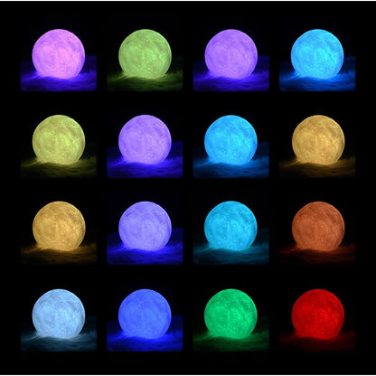 Lampa de veghe luna 3D Moon Light, lumina multicolora cu LED, 7 culori, schimbare culoare prin atingere, alimentare baterii, fara acumulator, stand din plastic inclus, 18 cm, Flippy-2