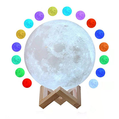Lampa de veghe luna 3D Moon Light, lumina multicolora cu LED, 7 culori, schimbare culoare prin atingere, alimentare baterii, fara acumulator, stand din plastic inclus, 18 cm, Flippy-0