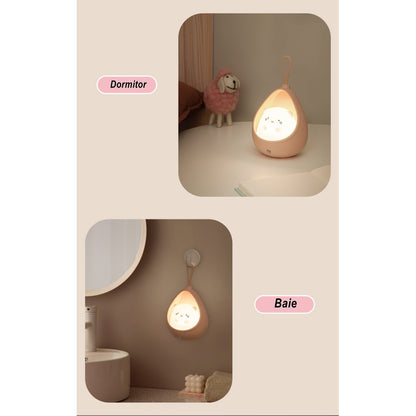 Lampa de veghe portabila cu 2 moduri de functionare Flippy, silicon non-toxic, reincarcabila USB, senzor miscare, roz, iepuras-5
