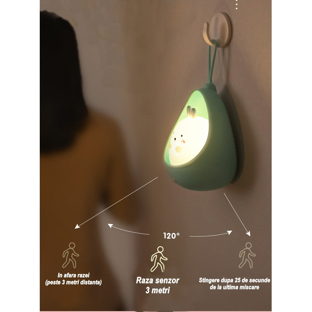 Lampa de veghe portabila cu 2 moduri de functionare Flippy, silicon non-toxic, reincarcabila USB, senzor miscare, albastru, pisicuta-1