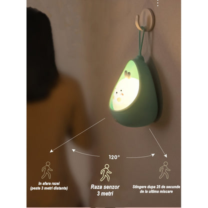 Lampa de veghe portabila cu 2 moduri de functionare Flippy, silicon non-toxic, reincarcabila USB, senzor miscare, albastru, pisicuta-1