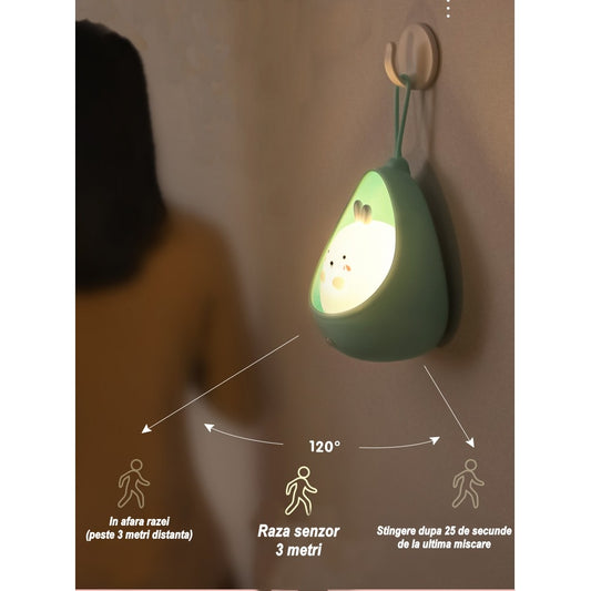 Lampa de veghe portabila cu 2 moduri de functionare Flippy, silicon non-toxic, reincarcabila USB, senzor miscare, albastru, pisicuta-1