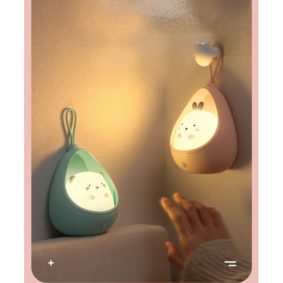 Lampa de veghe portabila cu 2 moduri de functionare Flippy, silicon non-toxic, reincarcabila USB, senzor miscare, albastru, pisicuta-4