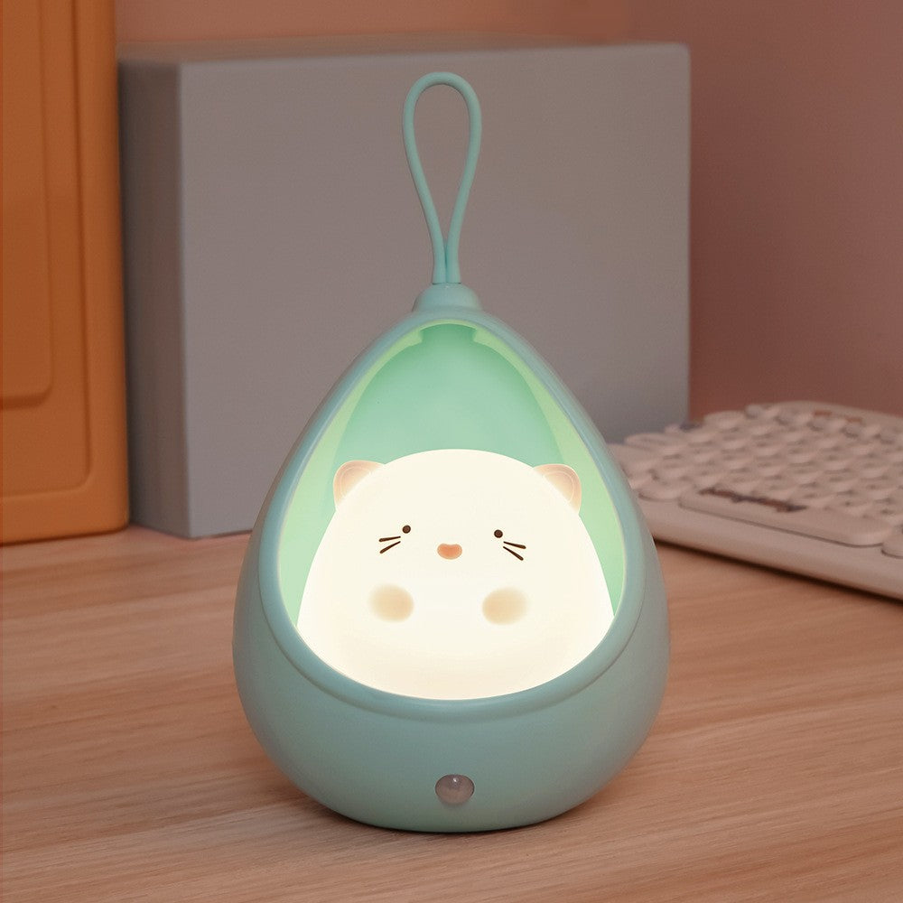 Lampa de veghe portabila cu 2 moduri de functionare Flippy, silicon non-toxic, reincarcabila USB, senzor miscare, albastru, pisicuta-5