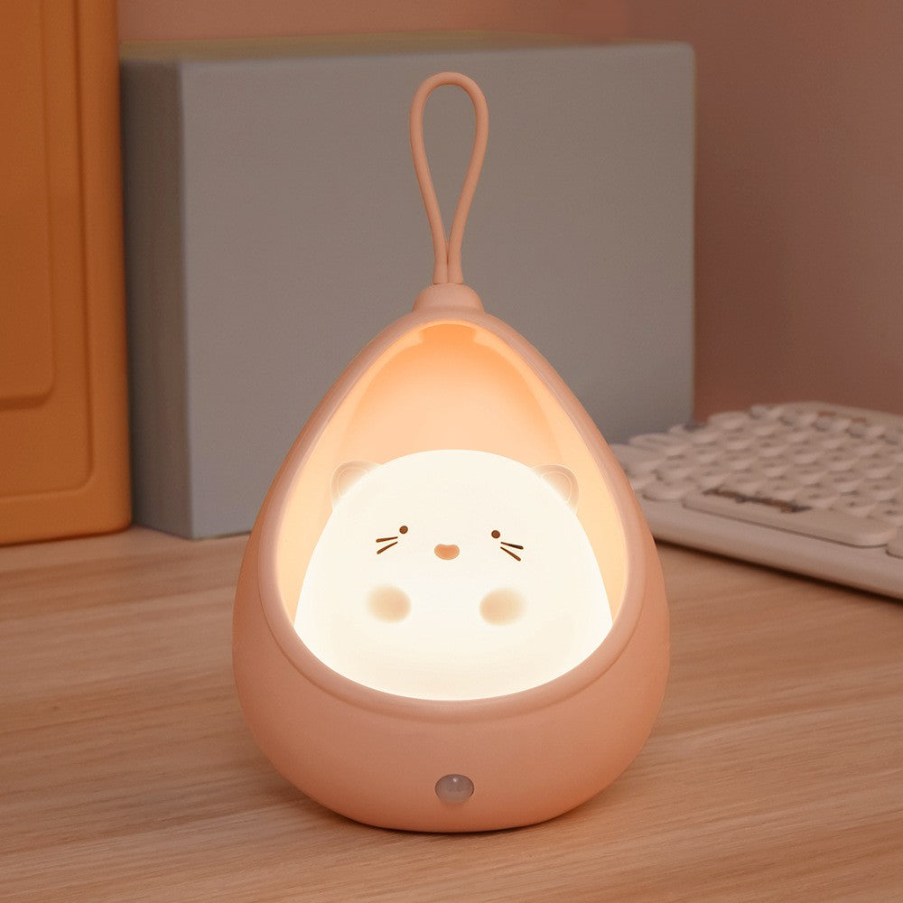 Lampa de veghe portabila cu 2 moduri de functionare Flippy, silicon non-toxic, reincarcabila USB, senzor miscare, roz, pisicuta-2