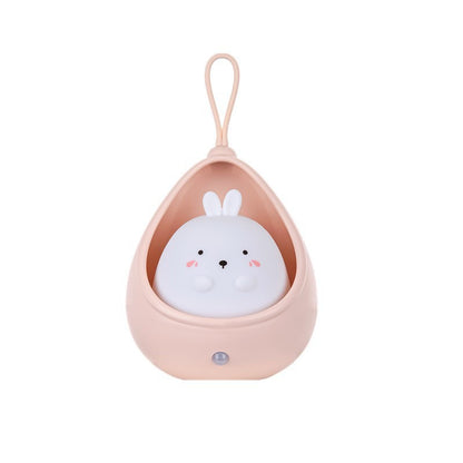 Lampa de veghe portabila cu 2 moduri de functionare Flippy, silicon non-toxic, reincarcabila USB, senzor miscare, roz, iepuras-0