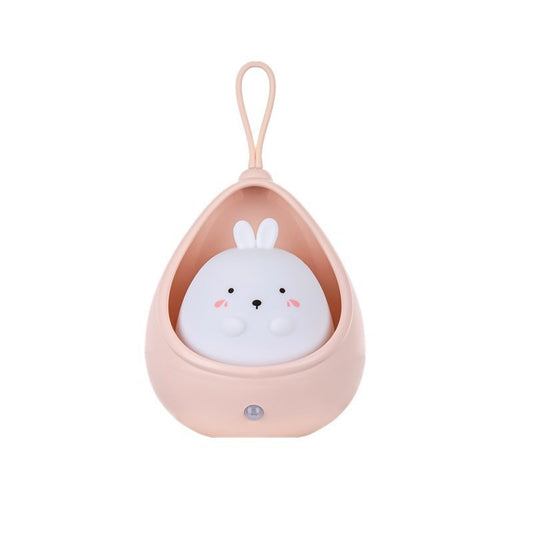 Lampa de veghe portabila cu 2 moduri de functionare Flippy, silicon non-toxic, reincarcabila USB, senzor miscare, roz, iepuras-0