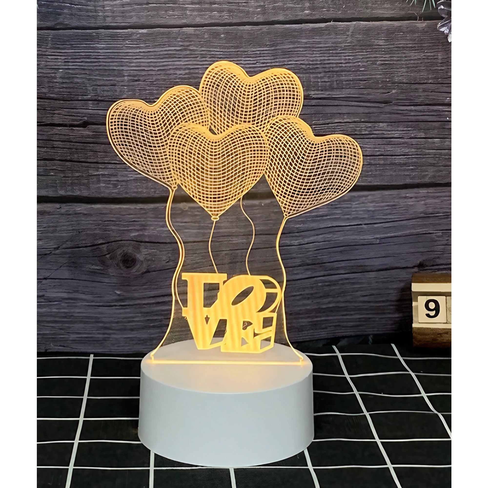 Lampa LED decorativa, Flippy, 3D, Baloane Love, din material acril si lumina multicolora, alb-1