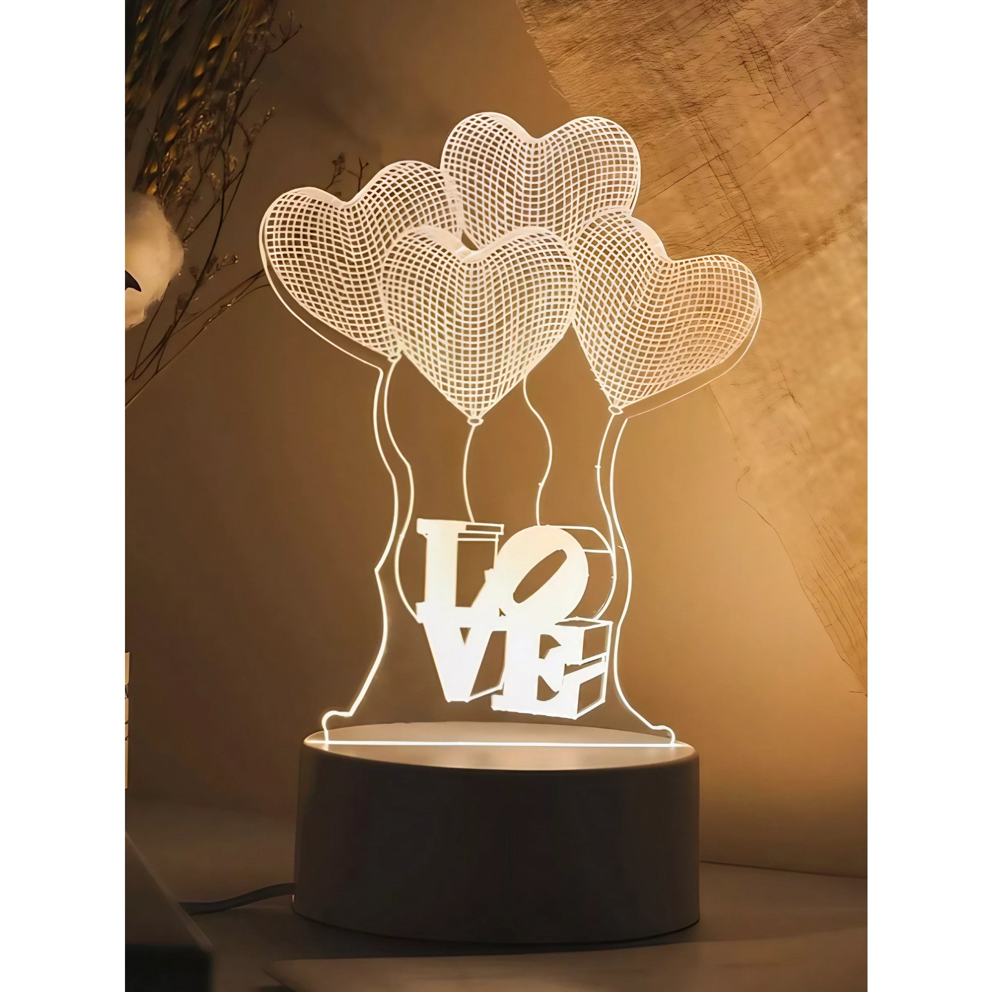 Lampa LED decorativa, Flippy, 3D, Baloane Love, din material acril si lumina multicolora, alb-2
