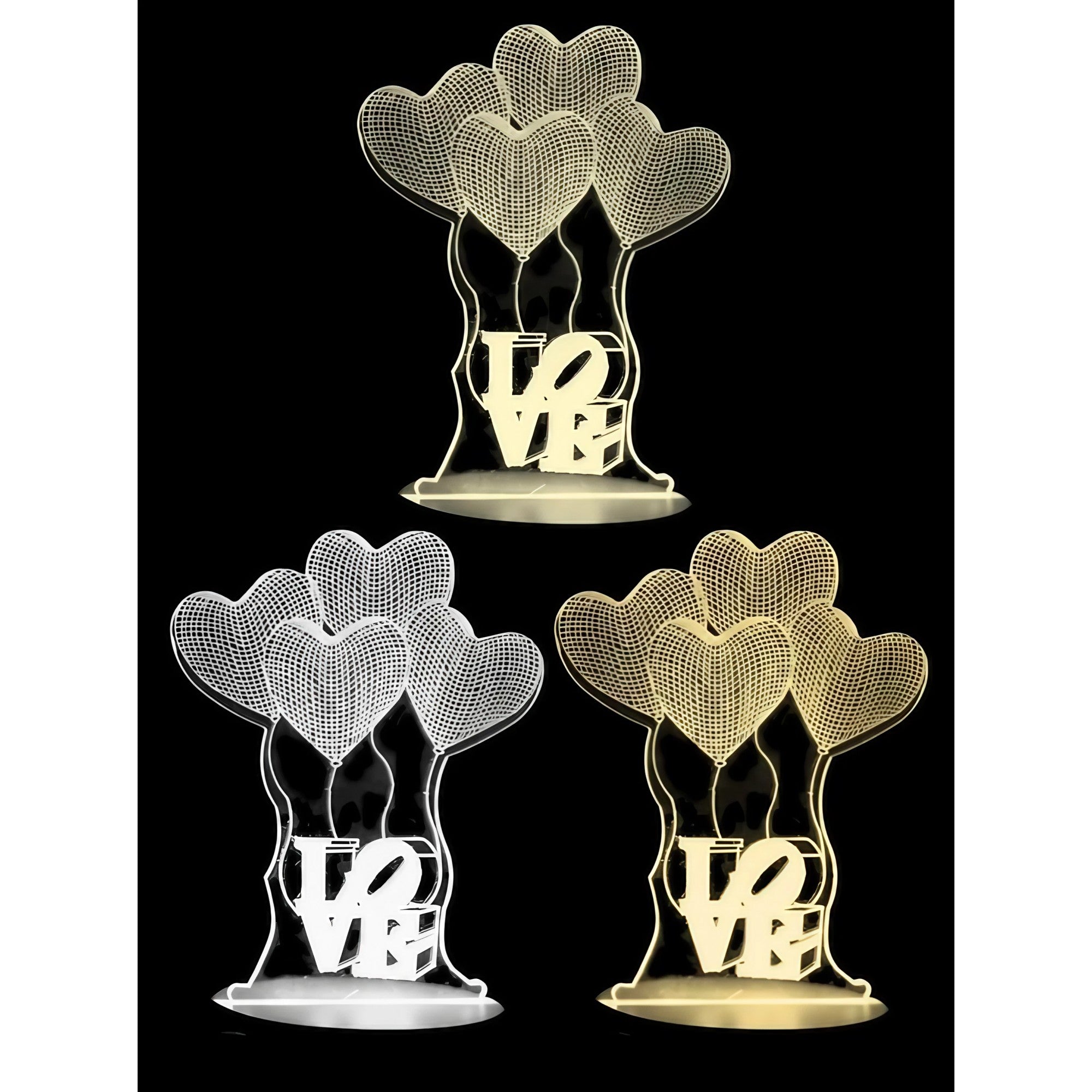 Lampa LED decorativa, Flippy, 3D, Baloane Love, din material acril si lumina multicolora, alb-3