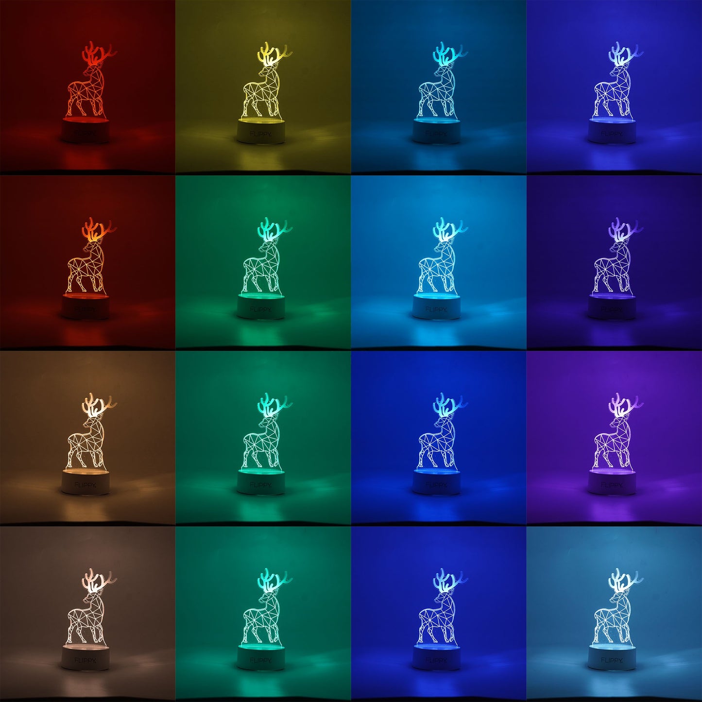 Lampa LED decorativa, Flippy, 3D, Cerb, cu telecomanda, doua moduri de alimentare USB si baterii, 20 cm inaltime, din material acril si lumina multicolora, alb-1