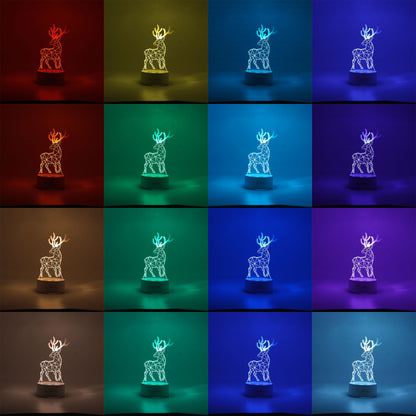 Lampa LED decorativa, Flippy, 3D, Cerb, cu telecomanda, doua moduri de alimentare USB si baterii, 20 cm inaltime, din material acril si lumina multicolora, alb-1