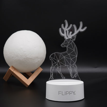 Lampa LED decorativa, Flippy, 3D, Cerb, cu telecomanda, doua moduri de alimentare USB si baterii, 20 cm inaltime, din material acril si lumina multicolora, alb-2