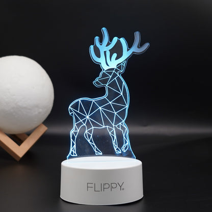 Lampa LED decorativa, Flippy, 3D, Cerb, cu telecomanda, doua moduri de alimentare USB si baterii, 20 cm inaltime, din material acril si lumina multicolora, alb-3