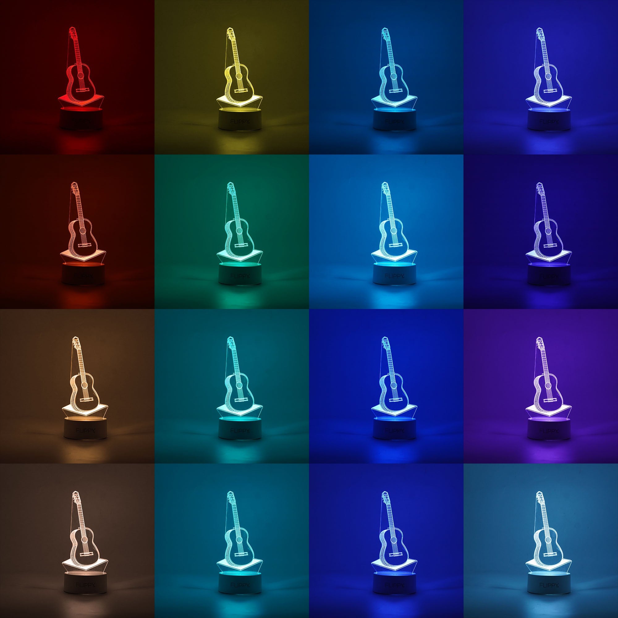 Lampa LED decorativa, Flippy, 3D, Chitara, din material acril si lumina multicolora, alb-1