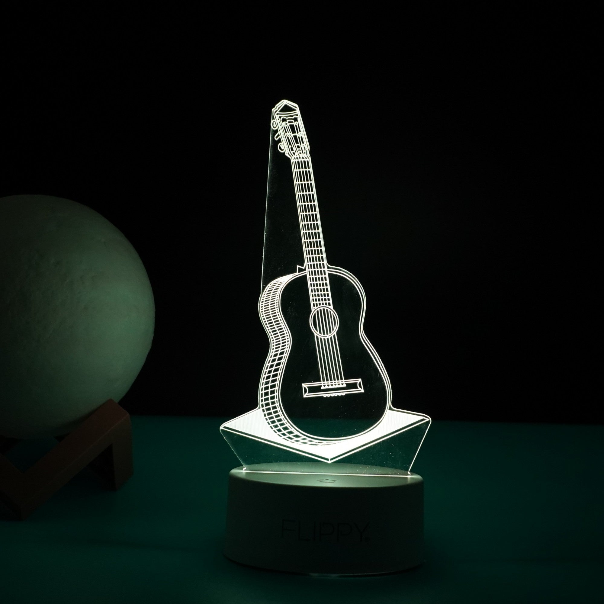 Lampa LED decorativa, Flippy, 3D, Chitara, din material acril si lumina multicolora, alb-2