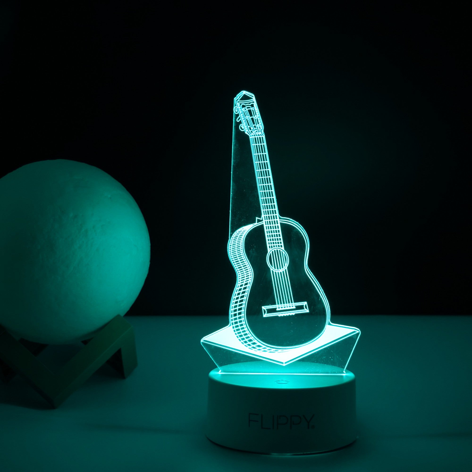 Lampa LED decorativa, Flippy, 3D, Chitara, din material acril si lumina multicolora, alb-4