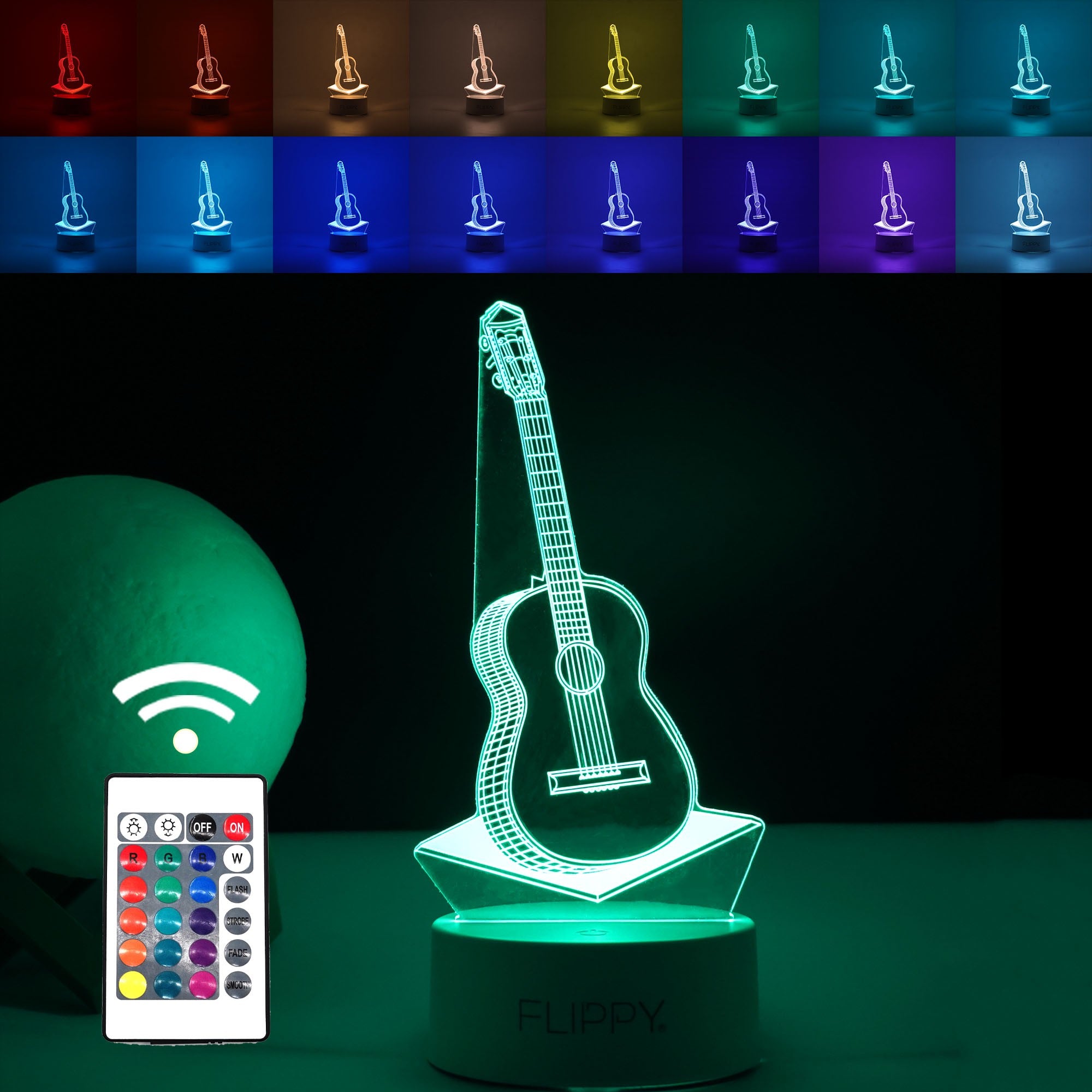Lampa LED decorativa, Flippy, 3D, Chitara, din material acril si lumina multicolora, alb-0
