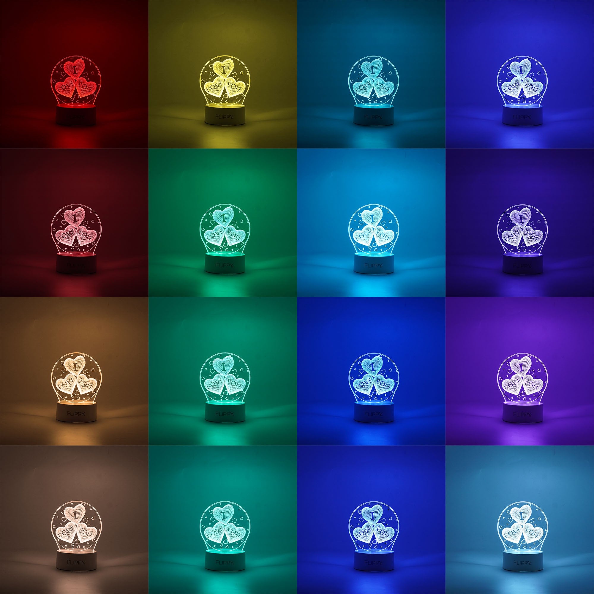 Lampa LED decorativa, Flippy, 3D, cu text "I love you", doua moduri de alimentare USB si baterii, 20 cm inaltime, din material acril si lumina multicolora, alb-1