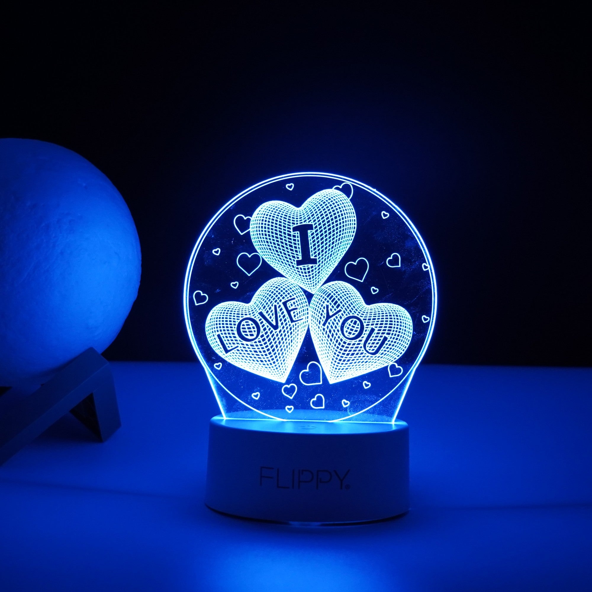 Lampa LED decorativa, Flippy, 3D, cu text "I love you", doua moduri de alimentare USB si baterii, 20 cm inaltime, din material acril si lumina multicolora, alb-2