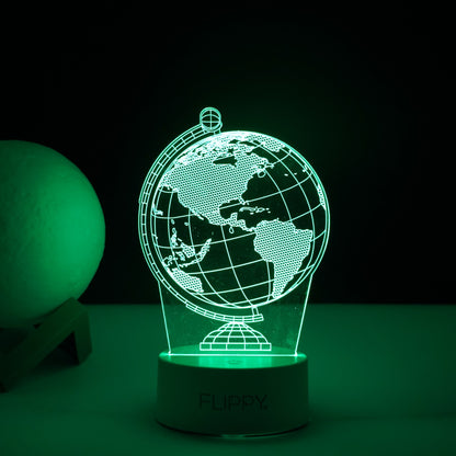Lampa LED decorativa, Flippy, 3D, Globul Pamantesc, doua moduri de alimentare USB si baterii, 20 cm inaltime, din material acril si lumina multicolora, alb-2