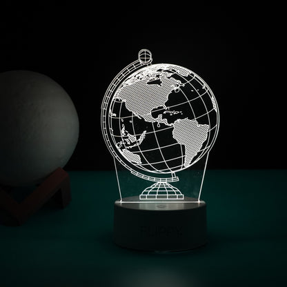 Lampa LED decorativa, Flippy, 3D, Globul Pamantesc, doua moduri de alimentare USB si baterii, 20 cm inaltime, din material acril si lumina multicolora, alb-4