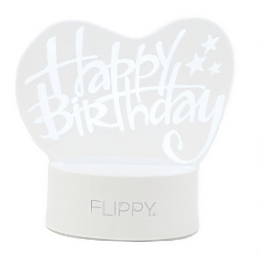 Lampa LED decorativa, Flippy, 3D, Happy Birthday, cu USB si baterii, 20 cm inaltime, din material acril, lumina multicolora si telecomanda inclusa, alb-7