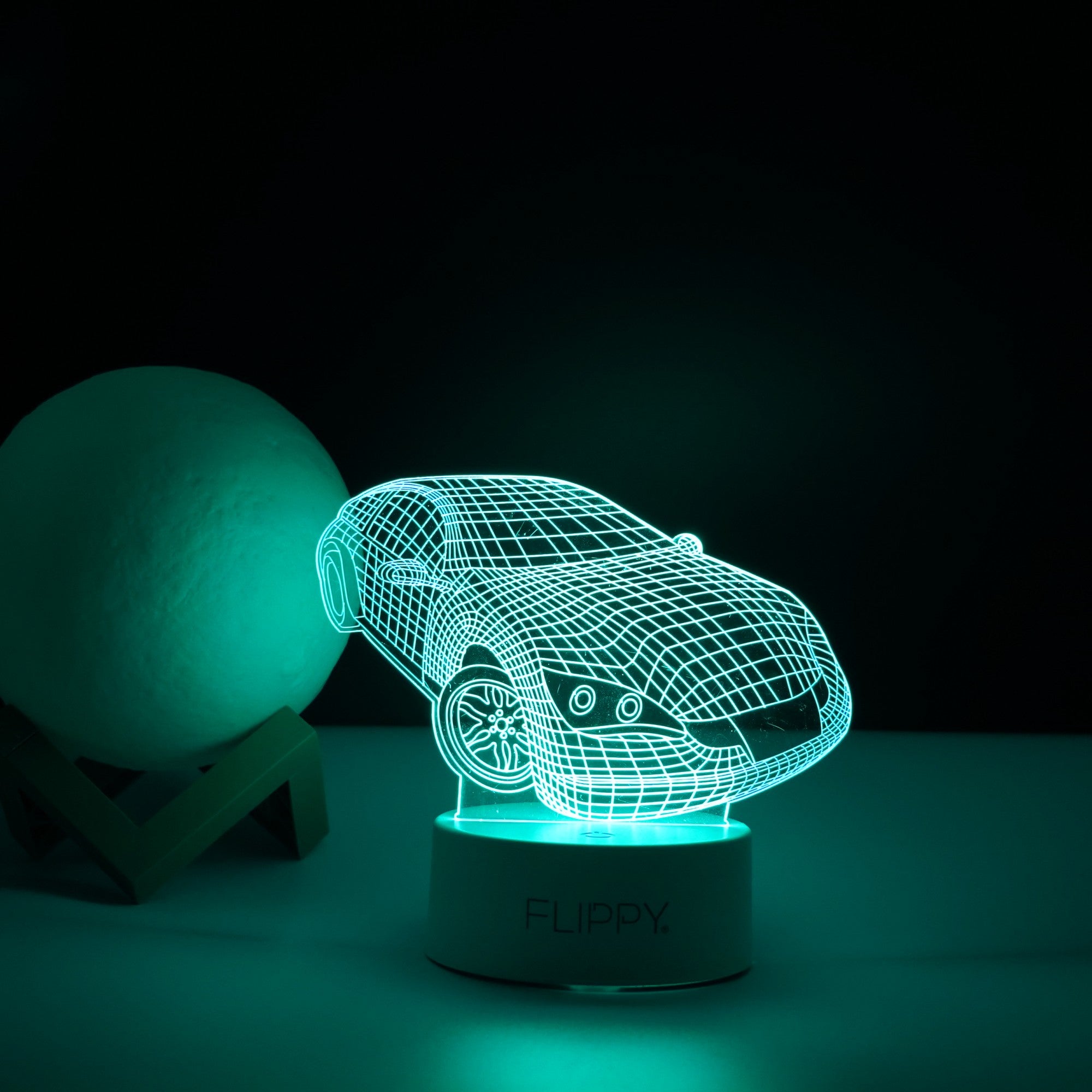 Lampa LED decorativa, Flippy, 3D, Masina Sport, doua moduri de alimentare USB si baterii, 20 cm inaltime, din material acril si lumina multicolora, alb-2