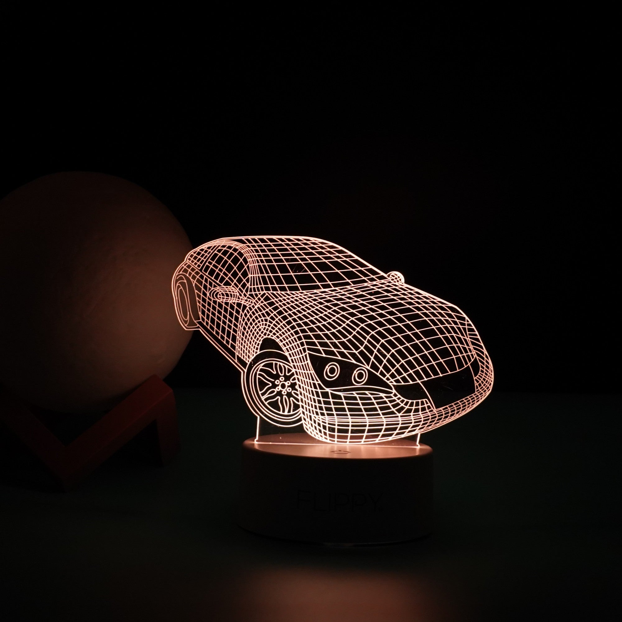 Lampa LED decorativa, Flippy, 3D, Masina Sport, doua moduri de alimentare USB si baterii, 20 cm inaltime, din material acril si lumina multicolora, alb-3