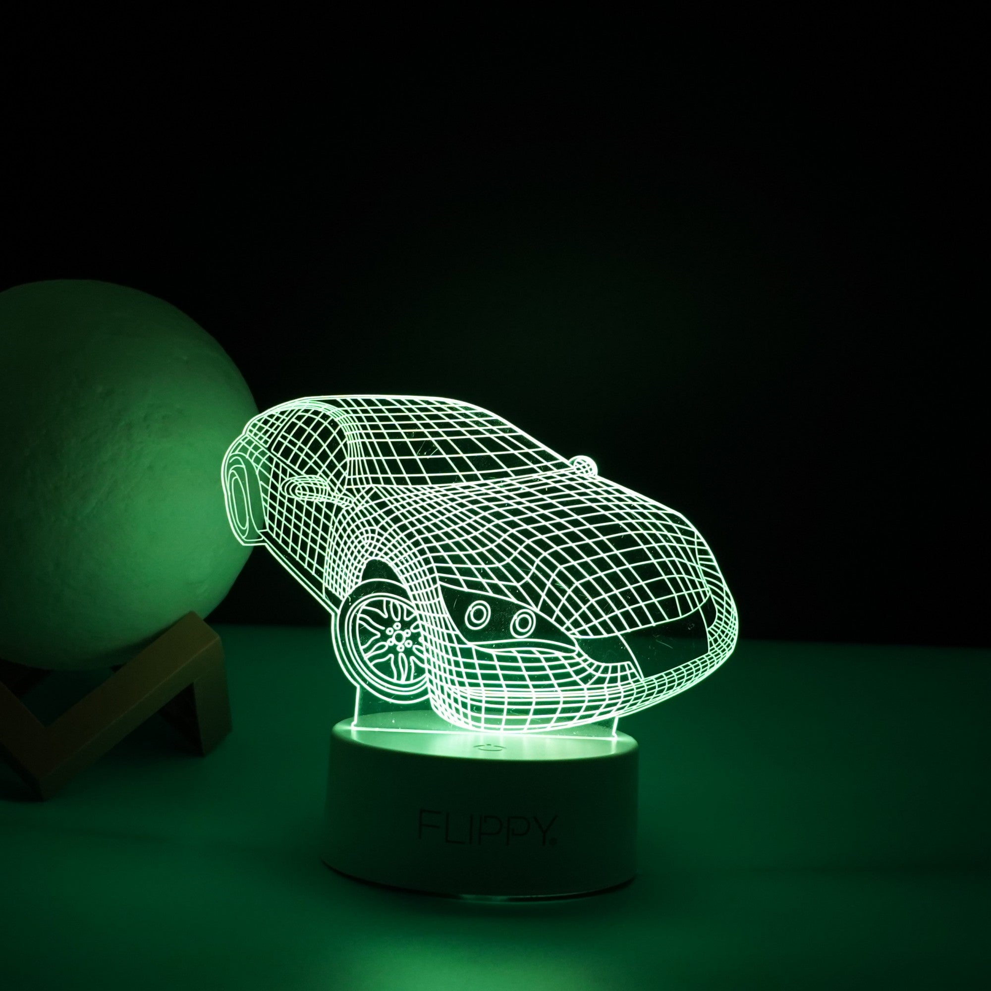 Lampa LED decorativa, Flippy, 3D, Masina Sport, doua moduri de alimentare USB si baterii, 20 cm inaltime, din material acril si lumina multicolora, alb-4