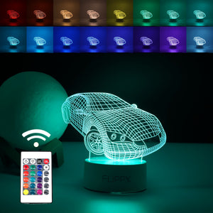 Lampa LED decorativa, Flippy, 3D, Masina Sport, doua moduri de alimentare USB si baterii, 20 cm inaltime, din material acril si lumina multicolora, alb-0
