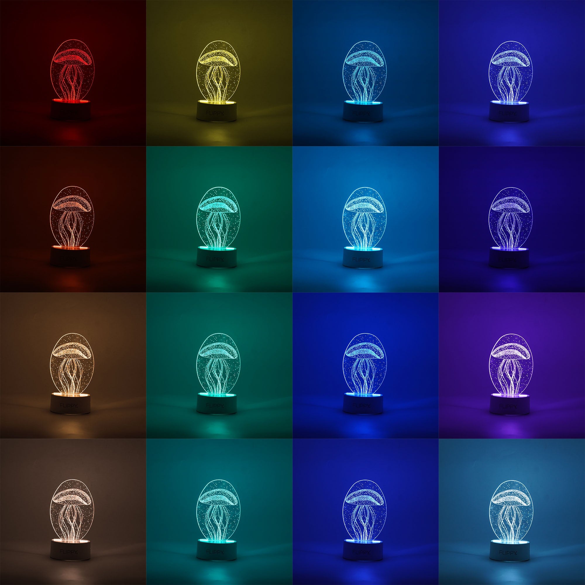 Lampa LED decorativa, Flippy, 3D, Meduza, din material acril si lumina multicolora, alb-1
