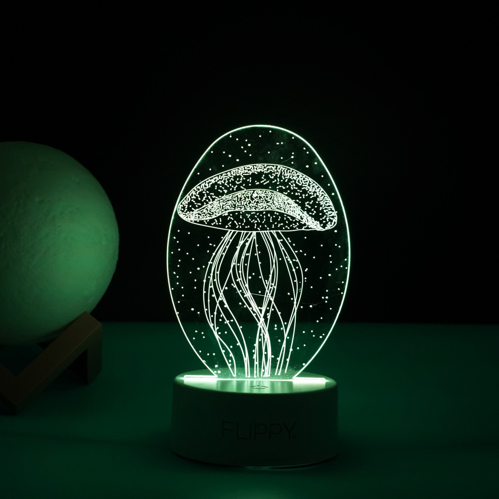 Lampa LED decorativa, Flippy, 3D, Meduza, din material acril si lumina multicolora, alb-2