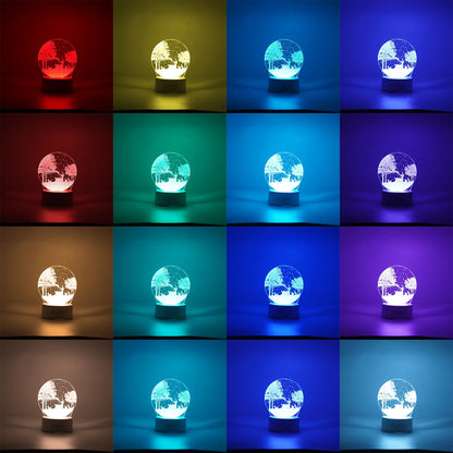 Lampa LED decorativa, Flippy, 3D, Peisaj de iarna, cu telecomanda, doua moduri de alimentare USB si baterii, 20 cm inaltime, din material acril si lumina multicolora, alb-1