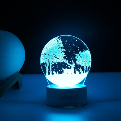 Lampa LED decorativa, Flippy, 3D, Peisaj de iarna, cu telecomanda, doua moduri de alimentare USB si baterii, 20 cm inaltime, din material acril si lumina multicolora, alb-2