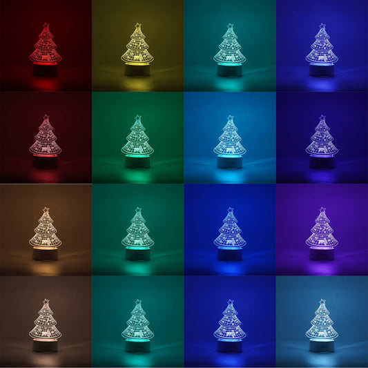 Lampa LED decorativa, Flippy, 3D, Pom de Craciun, din material acril si lumina multicolora, alb-1