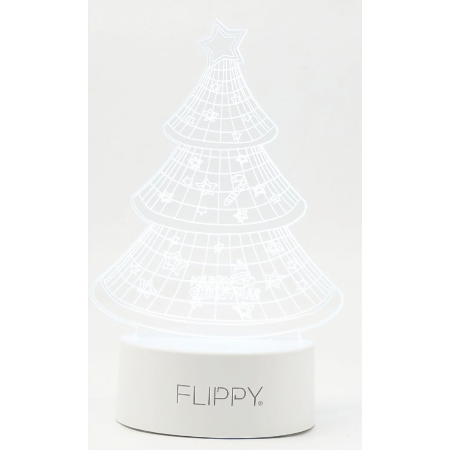 Lampa LED decorativa, Flippy, 3D, Pom de Craciun, din material acril si lumina multicolora, alb-5
