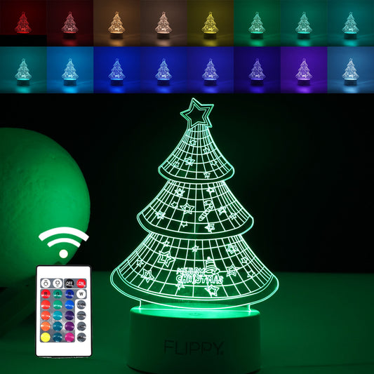 Lampa LED decorativa, Flippy, 3D, Pom de Craciun, din material acril si lumina multicolora, alb-0