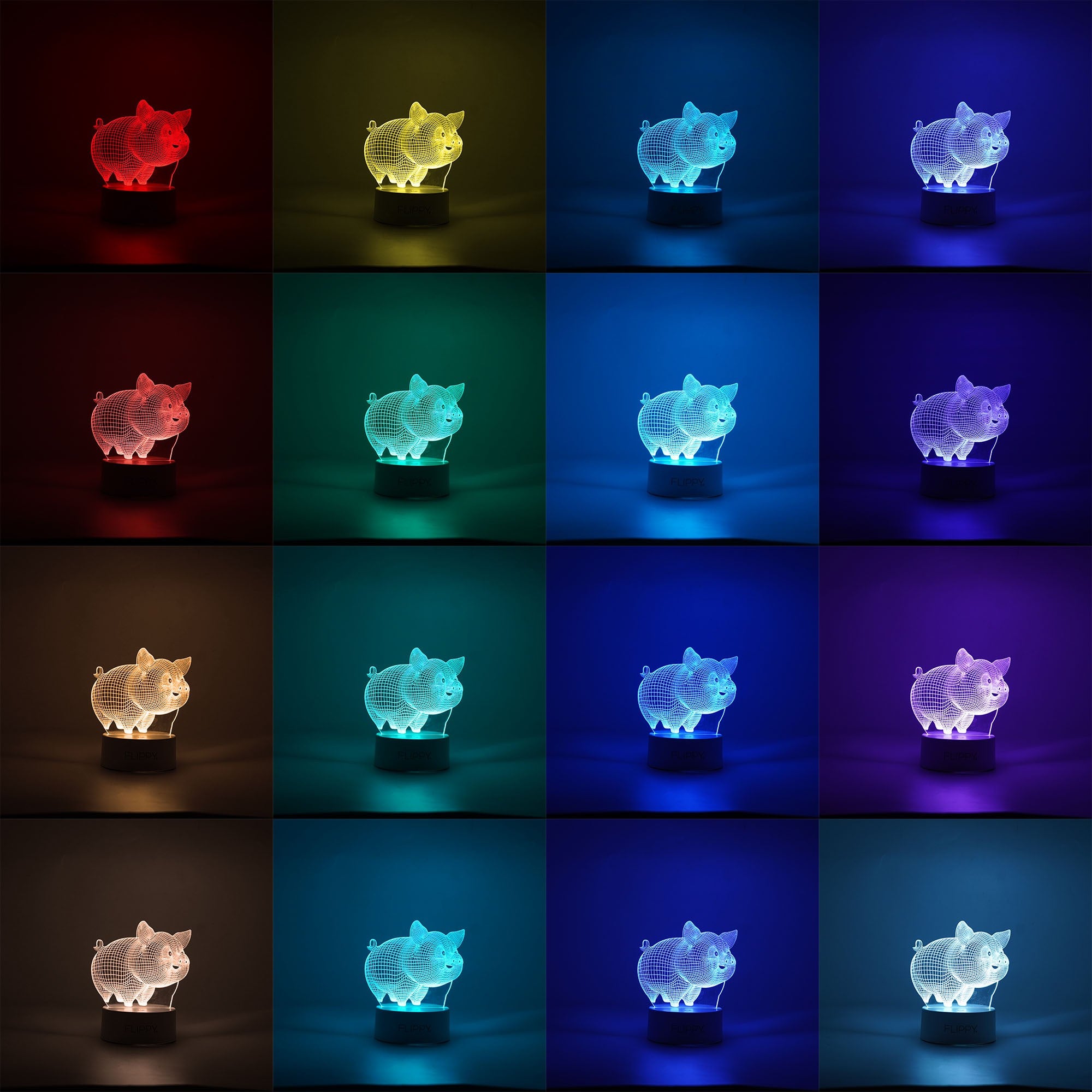 Lampa LED decorativa, Flippy, 3D, Porcusor Gras, din material acril si lumina multicolora, alb-1