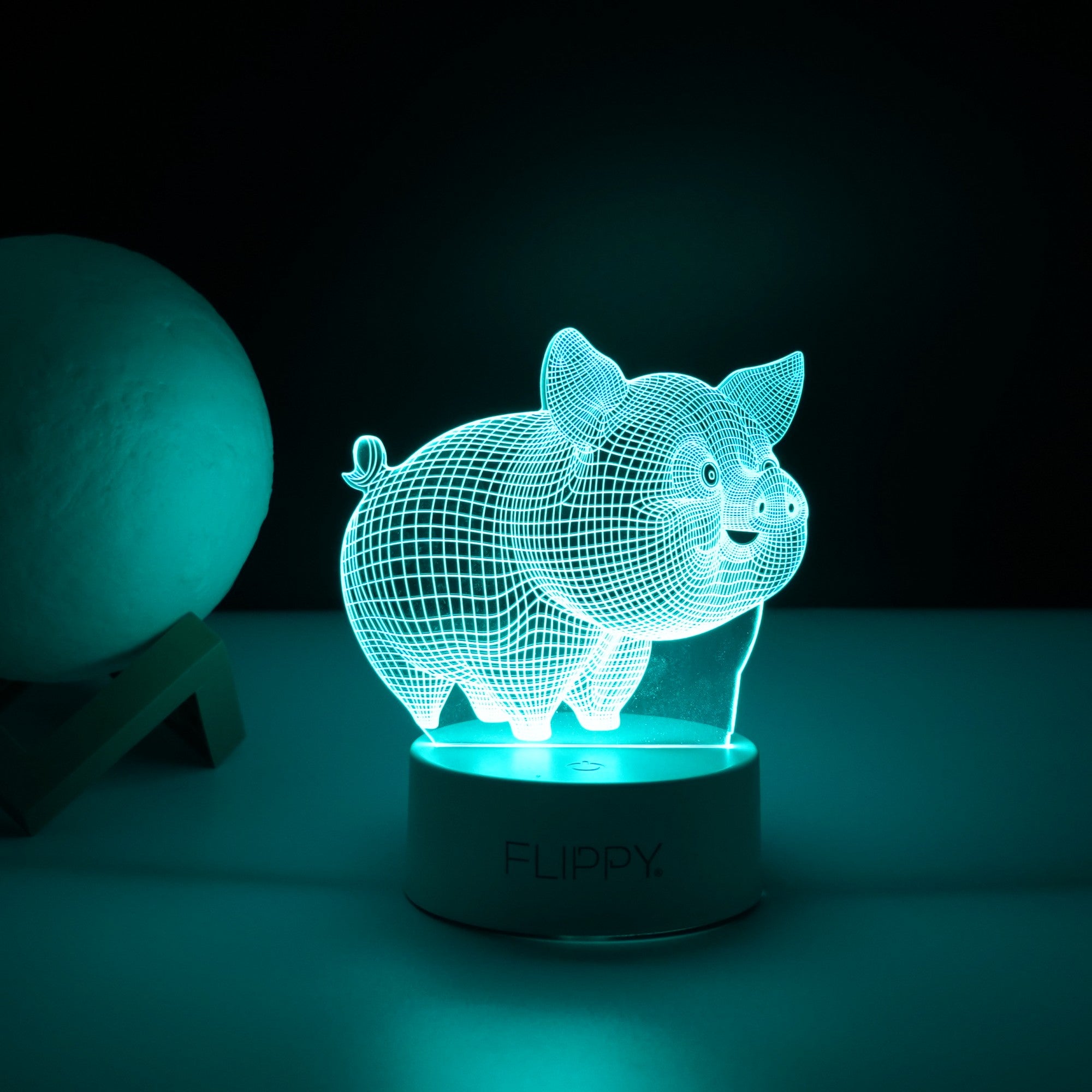 Lampa LED decorativa, Flippy, 3D, Porcusor Gras, din material acril si lumina multicolora, alb-3