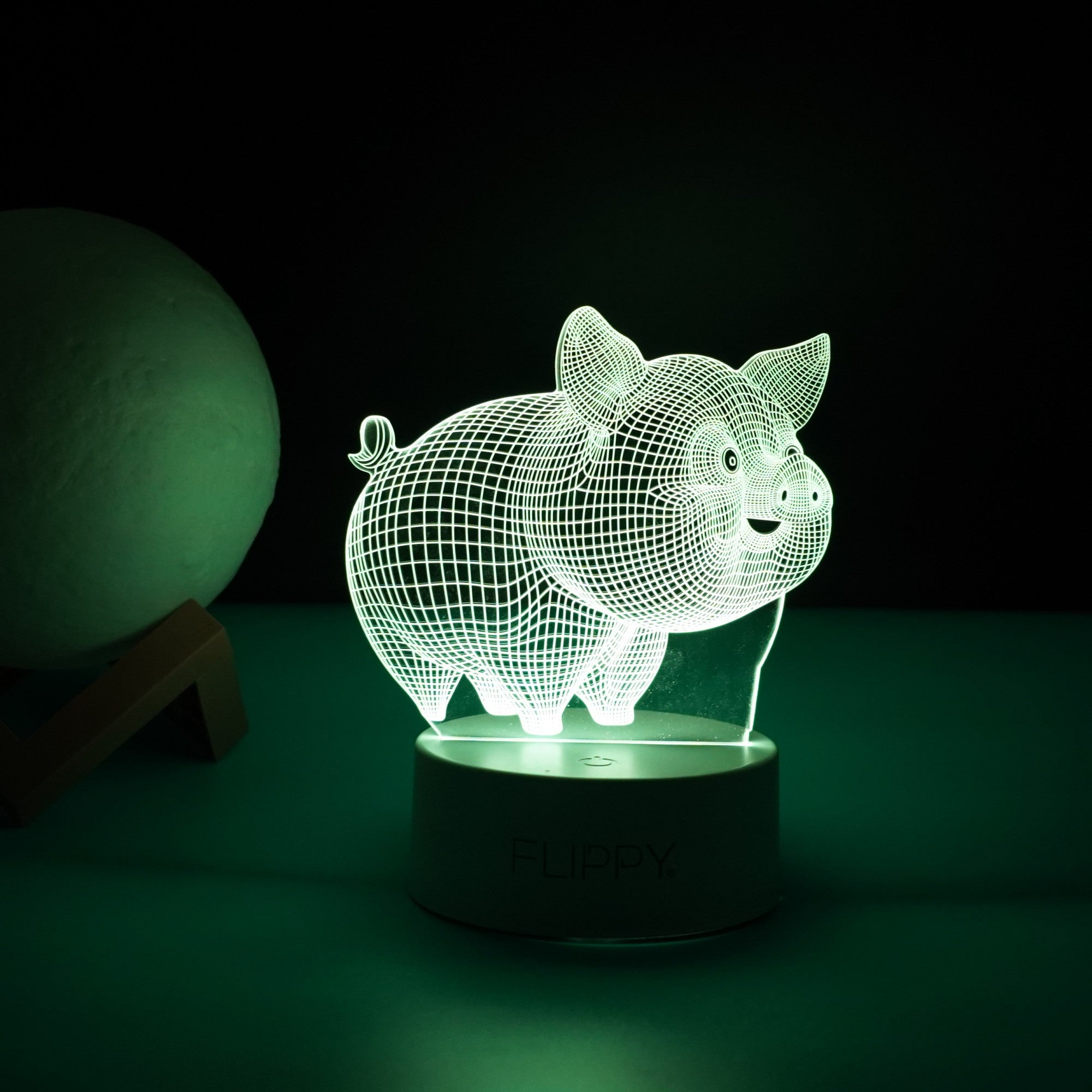 Lampa LED decorativa, Flippy, 3D, Porcusor Gras, din material acril si lumina multicolora, alb-4