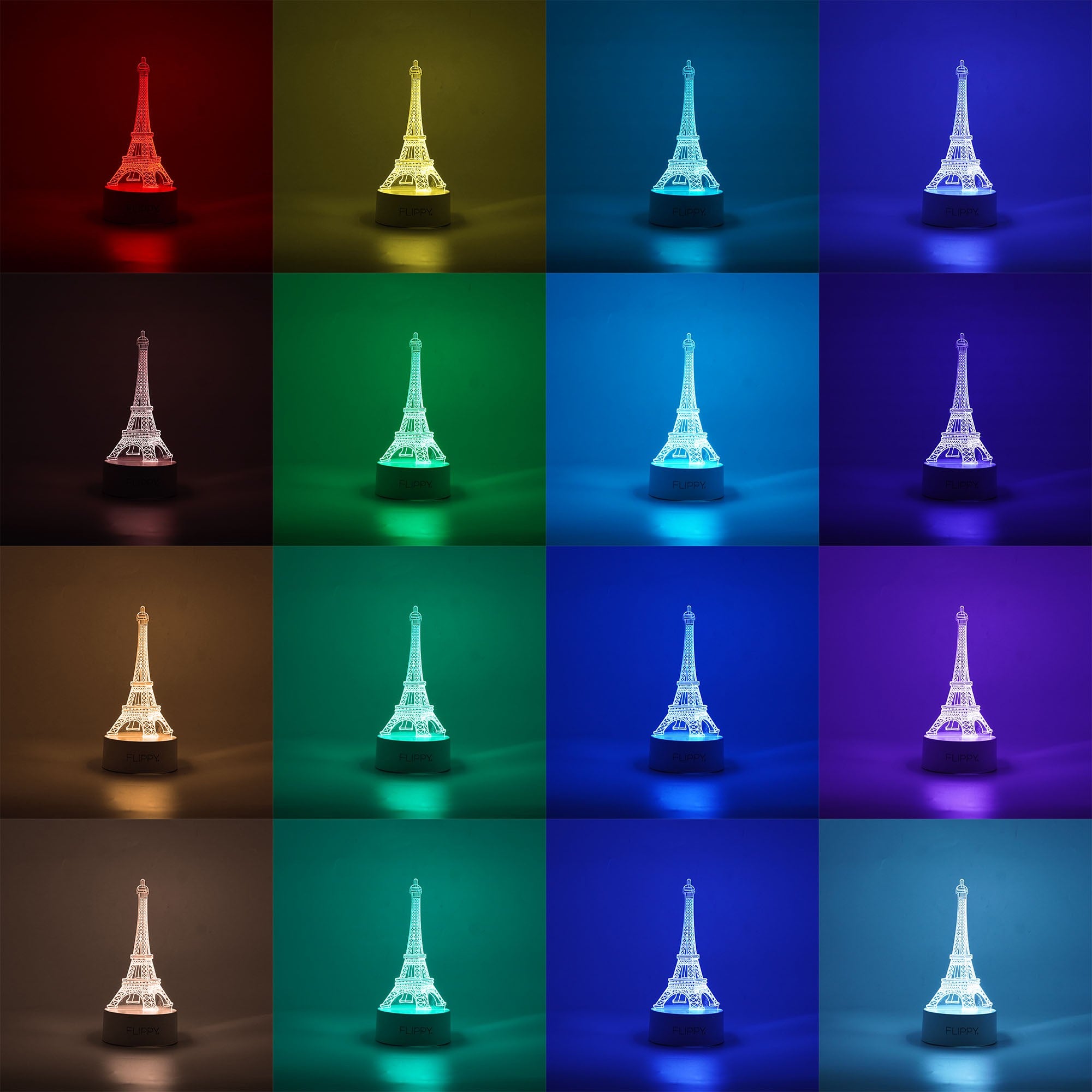 Lampa LED decorativa, Flippy, 3D, Turnul Eiffel, din material acril si lumina multicolora, alb-1
