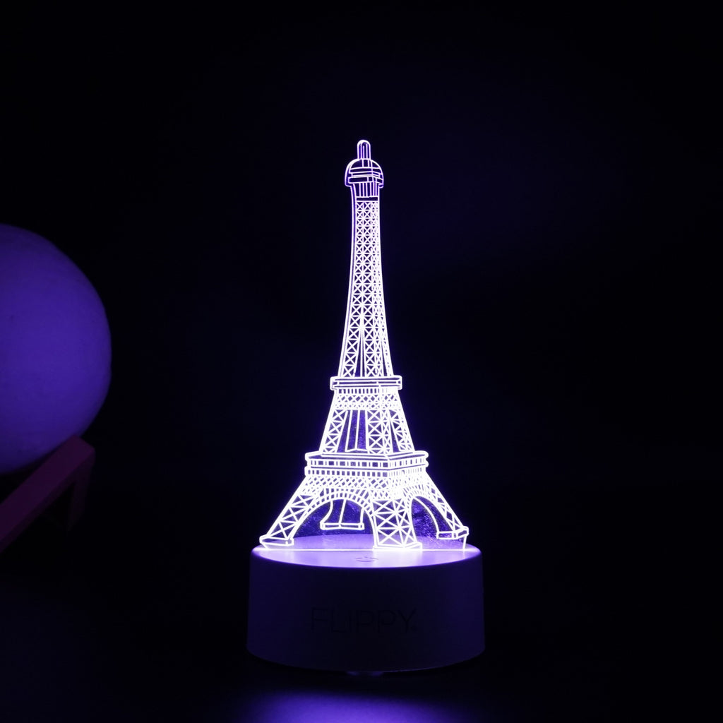 Lampa LED decorativa, Flippy, 3D, Turnul Eiffel, din material acril si lumina multicolora, alb-3