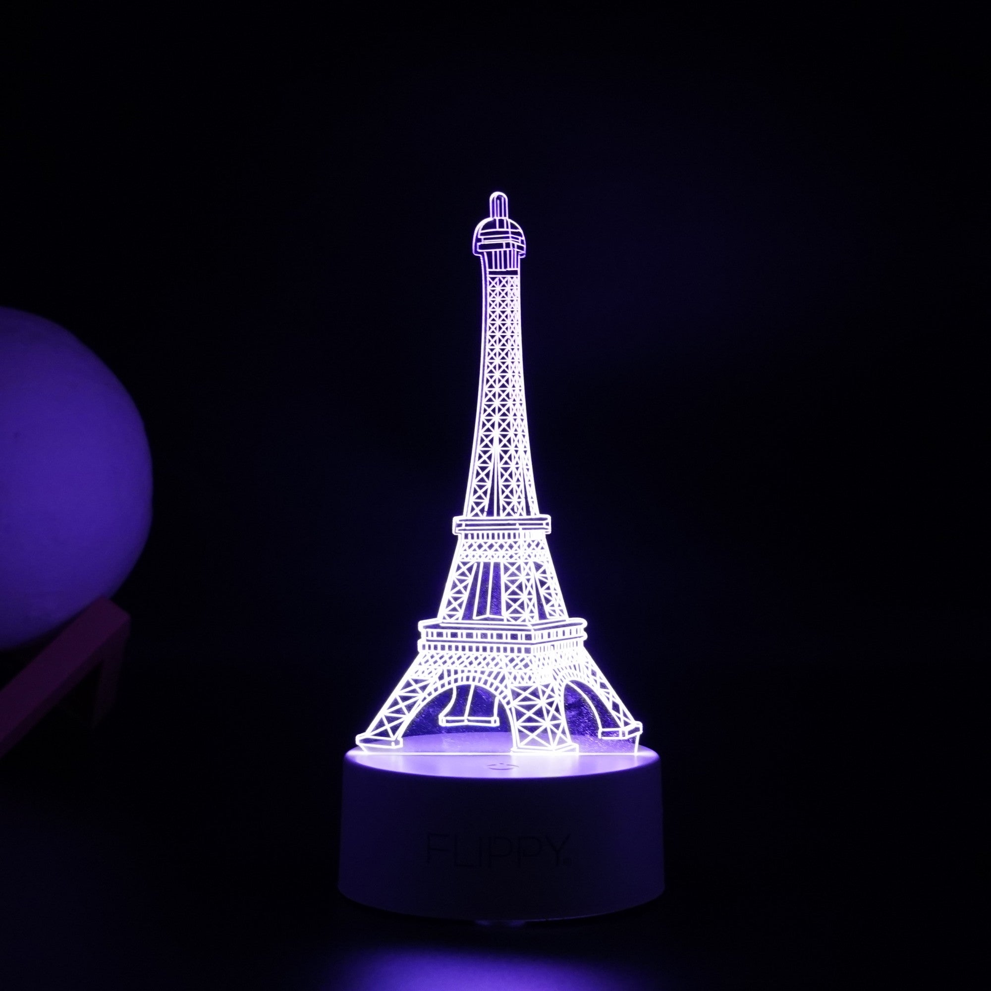 Lampa LED decorativa, Flippy, 3D, Turnul Eiffel, din material acril si lumina multicolora, alb-3