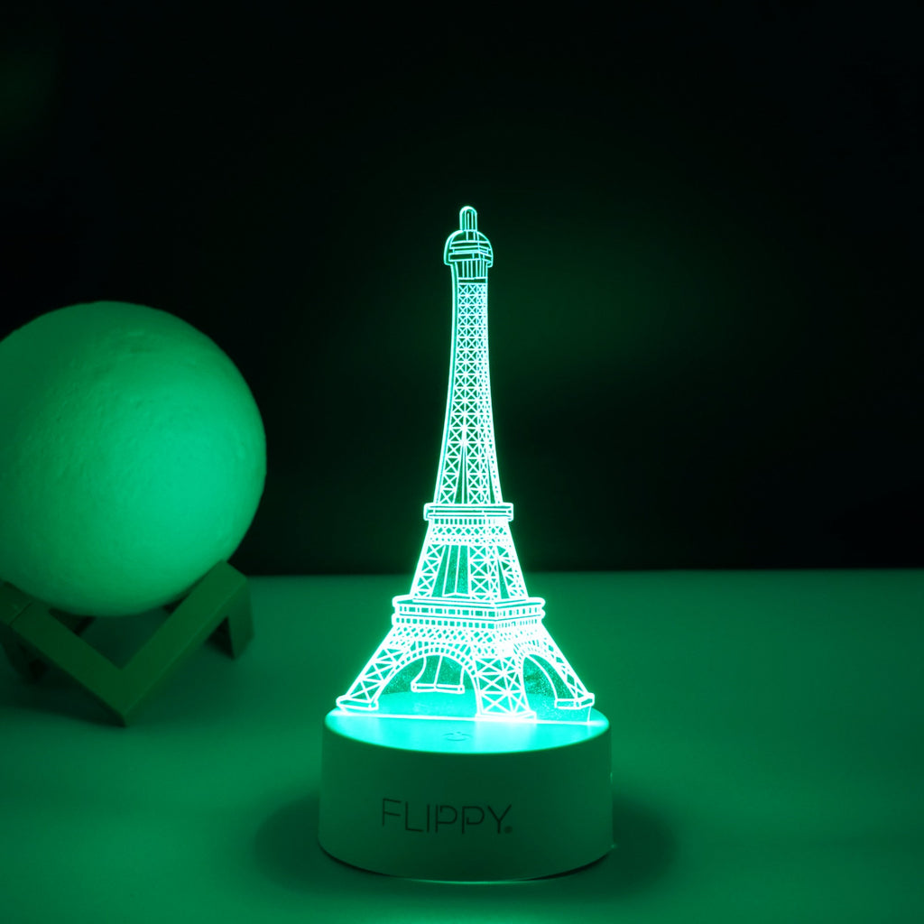 Lampa LED decorativa, Flippy, 3D, Turnul Eiffel, din material acril si lumina multicolora, alb-4
